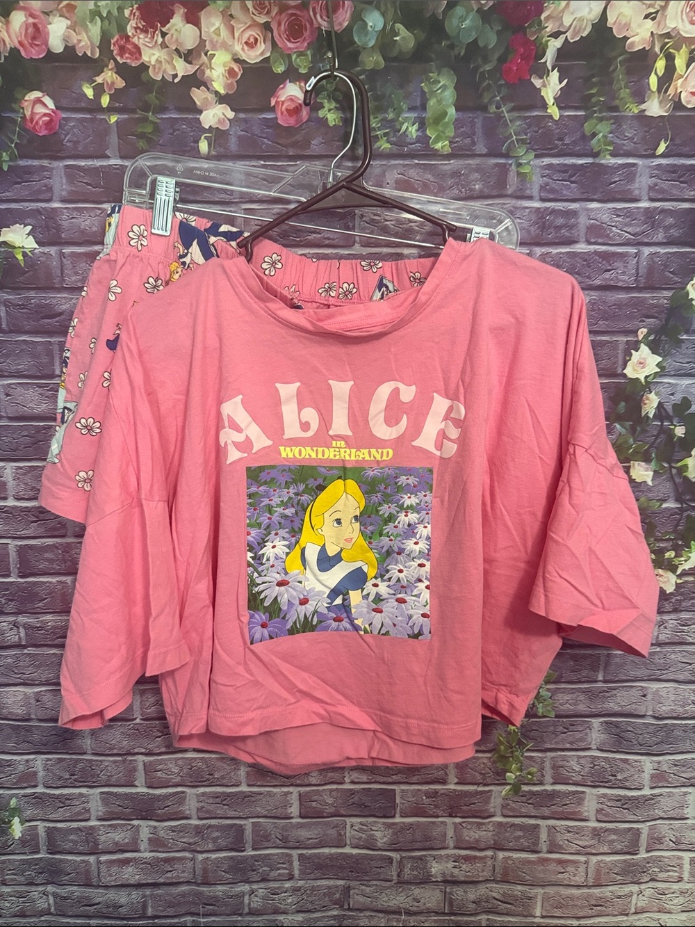 Primark Pink Alice in Wonderland Pajama Set worn twice only. Large